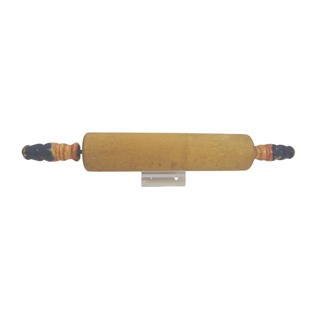 Vintage Wood Rolling Pin Red Yellow Blue Striped Handles Farmhouse Kitchen Decor